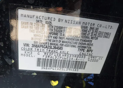 2025 Nissan Kicks Sv Fwd z USA, uszkodzony, nr VIN 3N8AP6CA2SL394585